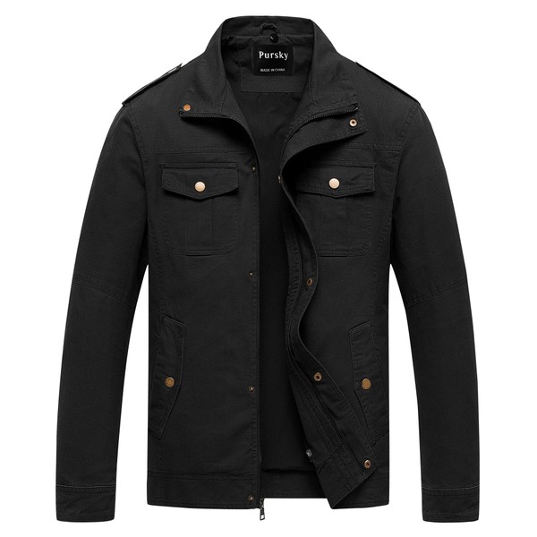 Pursky Boy Cotton Lightweight Multi Pockets Jacket Zip Front Stand