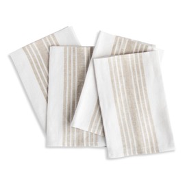 Solino Home Linen Dinner Napkins 20 x 20 Inch - 100% Pure Linen Farmhouse Stripe Natural and White Napkins Set of 4 for Winter, Spring, Easter