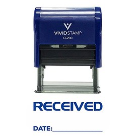 RECEIVED W/Fecha Line SELF-INKING Oficina Sello de hule, Azul