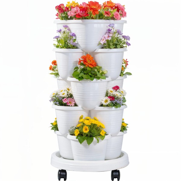 VECELO 5 Tier Vertical Garden Planter, Self Watering Stackable Planters