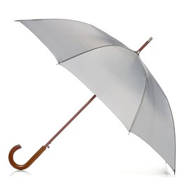 Totes 48 Inch Automatic Open Stick Umbrella - 100% Polyester, Wood Crook Handle, Black - Water Repellent Umbrella Cane Walking Stick for Men, Grey