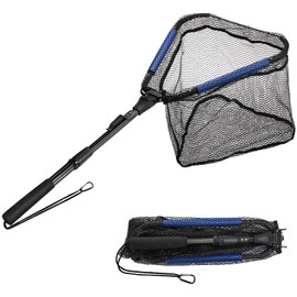 Noamus Floating Fishing Net, Fishing Landing Net with Collapsible Telescopic Pole Handle, Rubber Coated Mesh Folding Fly Fish Net for Salmon Steelhead Bass Trout Walleye Kayak, Fresh Salt Water