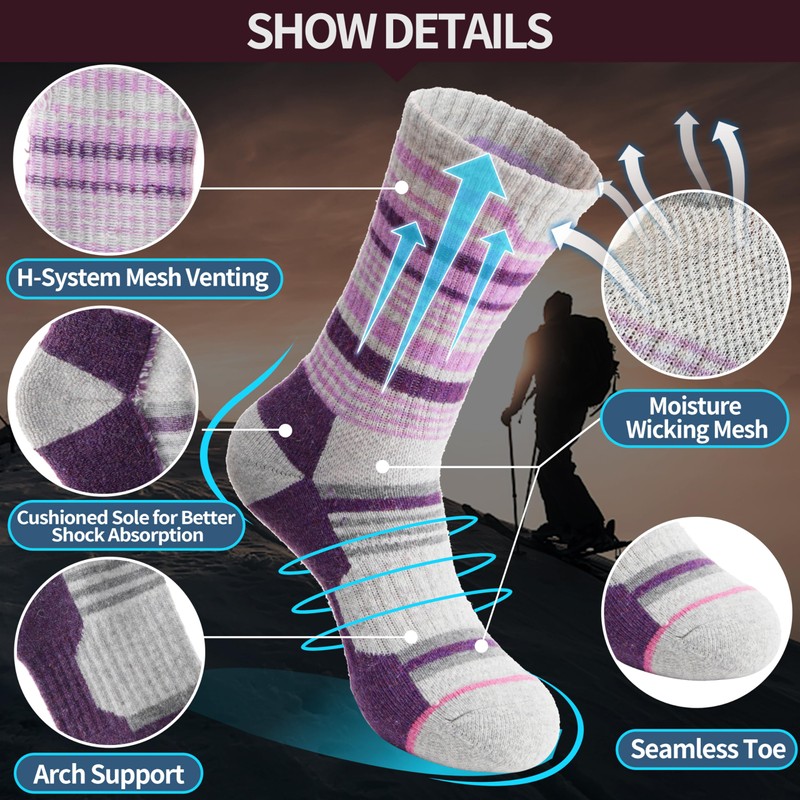Anlisim Merino Wool Hiking Socks for Women Thermal Winter Warm