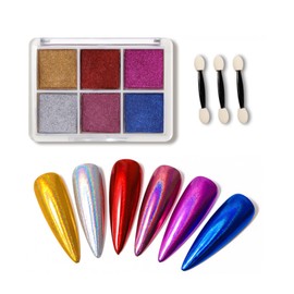 ALLMIRA Aurora Powder Nail Solid 6 Colors Palette Nail Powder Gel Nail Color Nail Parts Home DIY Fine with Sponge Tips (09)