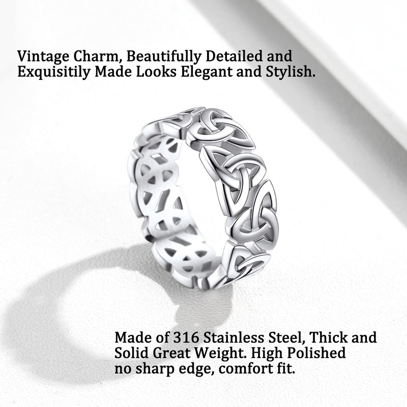 Bestyle 7.5mm Viking Wedding Eternity Rings Irish Celtic Trinity Flower