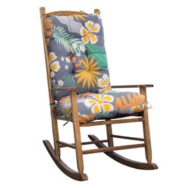 TESICA Waterproof Indoor Outdoor Rocking Chair Cushion Floral Patio Chair Pad Soft Seat Cushion for Porch Patio Bedroom Orange Grey
