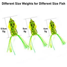 Dr.Fish 5pcs Frog Topwater Lures Set Frog Soft Fishing Lures Artificial Bait Double Hooks 3D Eyes Plastic Hollow Body for Bass Pike Freshwater Saltwater Fishing 5.5cm/10g