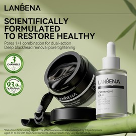 LANBENA 3-in-1 Blackhead Removal Set - Bamboo Charcoal Pore Strips (30g), Pore Minimizing Serum (30ml) & Removal Paper - Mask for Face, Minimizes Pores & Leaves Skin Fresh & Clean, Blackhead Remover