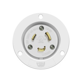 ENERLITES NEMA L6-20 Flanged Inlet Generator Plug, Locking Receptacle Socket, 20 Amp, 250 Volt, 2 Pole, 3 Wire Grounding, Industrial Grade, 66413-W, White