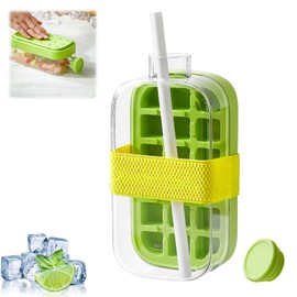 Dayinkes Ice Cube Bottle with Straw, Non-Contact My Crush Cup Ice Cubes, 2 in 1 Press Mould Freezer Bowl, Leak-Proof Water Bottle with Lid, for Office/Travel/Ice Grid Shape Cup