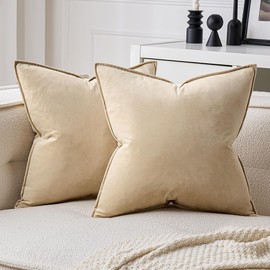 MIULEE Beige Decorative Velvet Throw Pillow Covers Soft Pillow Covers Soild Square Cushion Case for Sofa Bedroom 18x18 Inch 45x45 cm