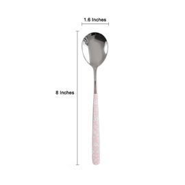Stainless Steel Soup Spoon,Korean Dessert Pink Daisy Mixed Color Spoon for Home, Kitchen or Restaurant, Set of 4 Pink Daisy Colour Soup Spoons, 8 Inches.