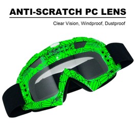 Spider Motorcycle Goggles - Dirt Bike ATV Motocross Riding OTG Offroad Ski Goggles - MX Helmet Racing 4 Wheeler Goggles for Adults Men Women Youth Kids (Green Frame + Clear Lens)