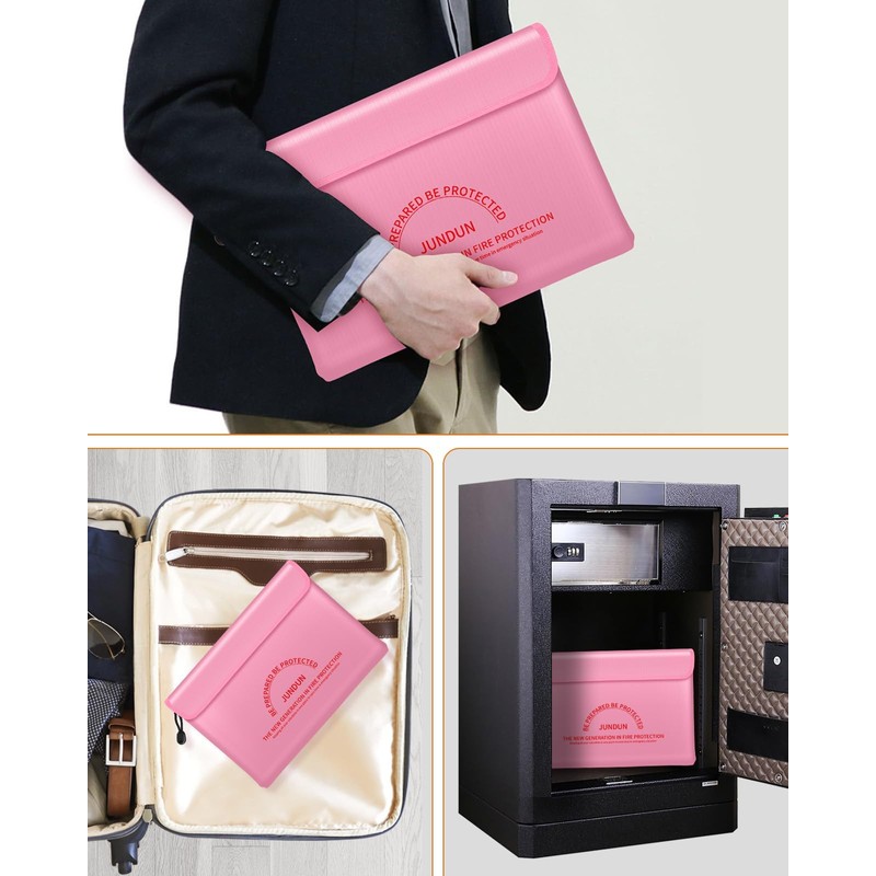 JUNDUN Fireproof Document Bag with 5200℉ Heat Insulated,14.0”x10.4” Waterproof and