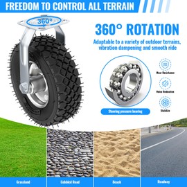 10 Inch Pneumatic Casters Set of 4 (2 Swivel/2 Rigid),Heavy Duty Casters,Tolerable 1300 LBS,Rubber Knobby Tread for Workbench, Cart, Trolley,Wagon and Shelves