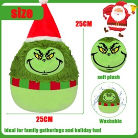 25cm Christmas Grinch Dolls Plush Toy,9.8" Cute Green Xmas Plush Pillow Toys Stuffed Grinch Doll Toy,Christmas Plushies,Christmas Collection Cuddly Toy Soft Toys for Kids Girls Boys Home Decorations
