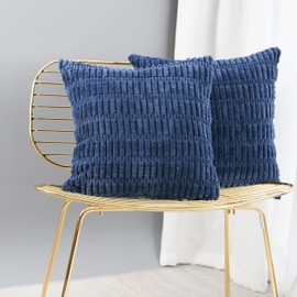 BRMM MIA Set of 2 Decorative Throw Pillow Covers Quilting Velvet Cushion Covers Pillowcase Square Cushion Covers for Living Room Sofa 45cm x 45cm (Dark Blue)