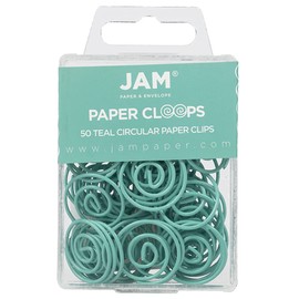 JAM PAPER Circular Paper Clips - Round Paperclips - Teal - 50/Pack