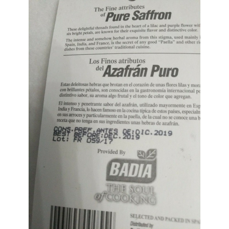 Badia Spices SAFFRON spice Badia .4g BEST BEFORE DEC.2019 sold