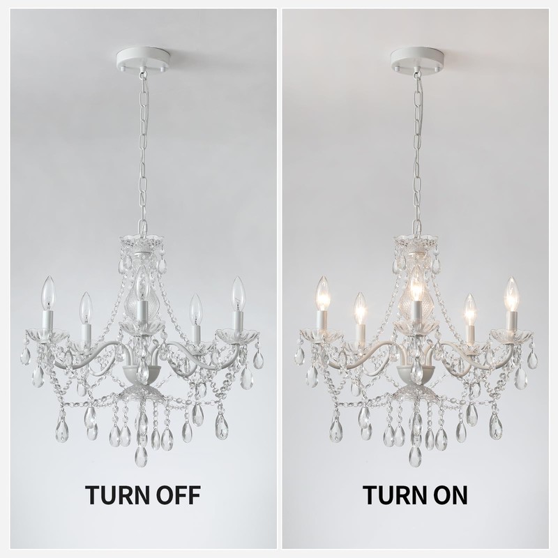Crystal White Chandelier, Ceramic White Hanging Pendant Light,Crystals Pendant and