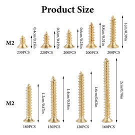 1660 Pieces M2 Small Screws Set, Small Wood Screws Set, Self Tapping Screws Set, Flat Head Screws, Cross Head Countersunk Screws, Mini Screw Set, Model Making Screws (Gold)