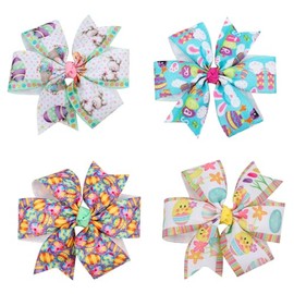 4 Pack Easter Bow Hair Clips, Wind Model Bow Hair Clip with Alligator Clip for Toddler Baby Girls Kids Teens Spring Easter Holiday Hair Accessories