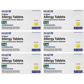 [6 Pack] Anti-Allergy Antihistamine Chlorpheniramine Maleate 4 Mg Generic for Chlor-trimeton Allergy 100 Tablets Per Bottle 6 Pack Total 600 Tablets