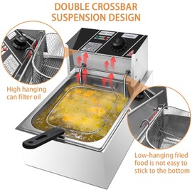 Heavy Duty Deep Fryer, 6.3QT/6L Stainless Steel Large Single-Cylinder Electric Fryers with Removable Basket and Professional Heating Element, 100V/2500W Max US Plug