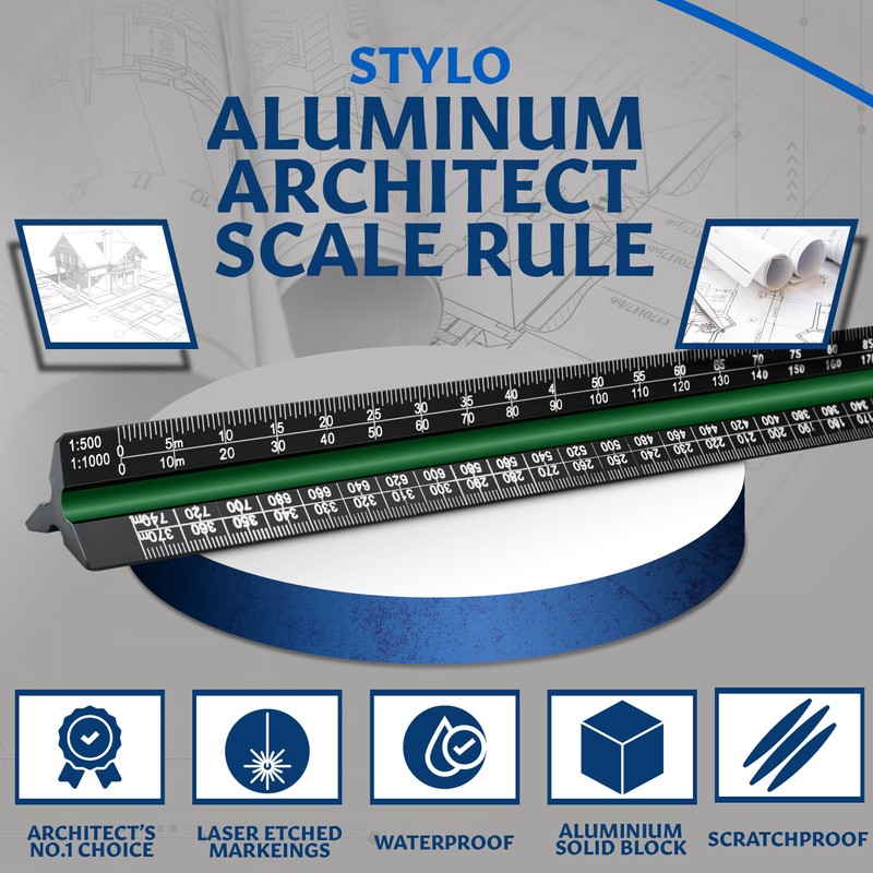 Aluminum Architect Scale Ruler - 30cm Ruler Laser Etched Triangle