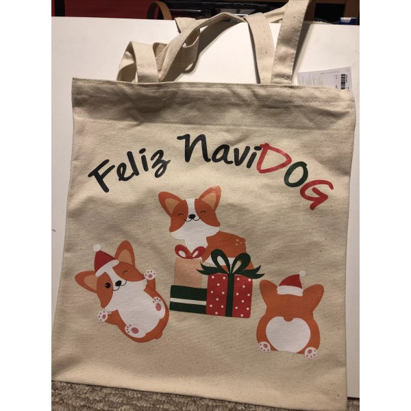 NWT Canvas Corgi Corgi Christmas Tote Bag (Feliz Navidog Tote