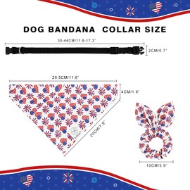E-Clover 4th of July Dog Collar - American Flag Patriotic Dog Collars Bandana & Matching Scrunchie Adjustable Dog Collars for Medium Dogs Blue Red