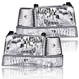 GRAND ORANGE Headlights Assembly w/Corner Signal Lamp +Bumper Lamps Compatible with 1992-1996 Ford F150 Bronco/Fit 1992-1997 Ford F250 F350 Driver & Passenger Side F2TZ13008A F2TZ13008B FO2503114