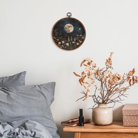 KSDUT Flower Moon Wall Art Decor - Botanical Neutral Mid Century Modern Wall Art Canvas Frame Hanging Prints, Vintage Landscape Wildflower Round Wall Art Decor for Home Decorations 10"x10"