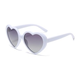 RUNHUIS Fashion Polarised Heart Sunglasses Women Men Cute Heart Shape Vintage Retro Fairy Shades for Party Festival, white/grey