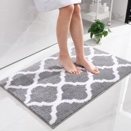 OLANLY Bathroom Rugs, Soft and Absorbent Microfiber Bath Rugs, Non-Slip Shaggy Shower Carpet, Machine Wash Dry, Bath Mats for Bathroom Floor, Tub and Shower, 36x24, Grey