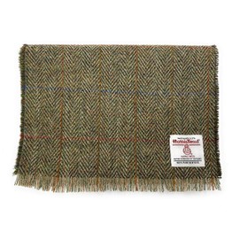 Green Herringbone Harris Tweed Fringed Scarf Unisex