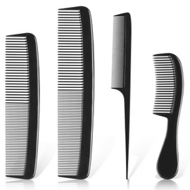 4 Piece Premium Black Carbon Fiber Comb Set for Men and Women-Fine Tooth, Rat Tail, Beard and Mustache Combs-Parting and Teasing Tools for All Hair Types