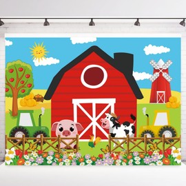 INRUI Farm Barn Door Photography Background Cartoon Farm Animals Birthday Party Banner Backdrop (7x5FT)
