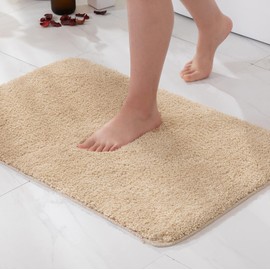 MIULEE Bathroom Rug, Bath Mat, Non-Slip, Washable, Bed Rug, Absorbent, Shower Rug, Foot Mat, for Living Room, Bedroom, Bathroom, 40 x 60 cm, Beige