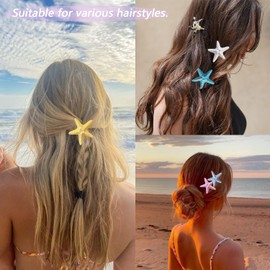5Pcs Summer Beach Hair Clips for Thin Hair and Thick Hair Cute Starfish Alligator Clip Green White Blue Yellow Pink Hawaiian Hair Accessories Ocean Style Hair Barrettes for Women Vacation Hair Decor