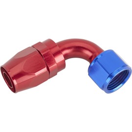 Full Flow Swivel Hose End Fitting, 90 Degree, Red/Blue -12 AN