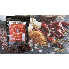 Bronco Billy's Beef Jerky Sweet Heat, One Pound Resealable Bag, Spicy & Sweet Flavor, Hand Cut, Hand Strung, Hand Packed, Made in USA