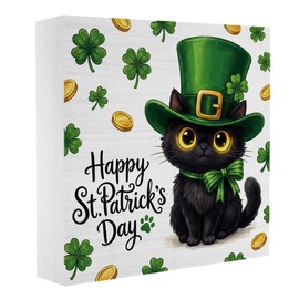XFW Happy St Patrick's Day Black Cat Decorations Shamrocks Decorations for Home Table,Tiered Tray,Office,Mantle Decor St Patricks Day Decor 5 x 5 Inch