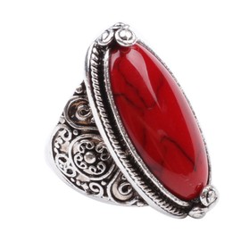 LadayPoa Charming 925 Sterling Silver Cubic Zirconia Ring with Red Synthetic-Turquoise Stone Size 8