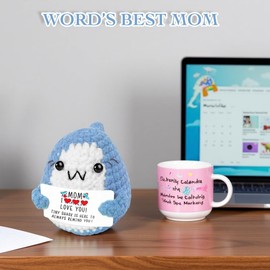 AicooFest Gifts for Mom Mothers Day, Mom Birthday Gifts, from Daughter Son, I Love You Mommy Presents, Unique Emotional Positive Crochet Shark Gift for Mommy Mother in Law Bonus Step Mother