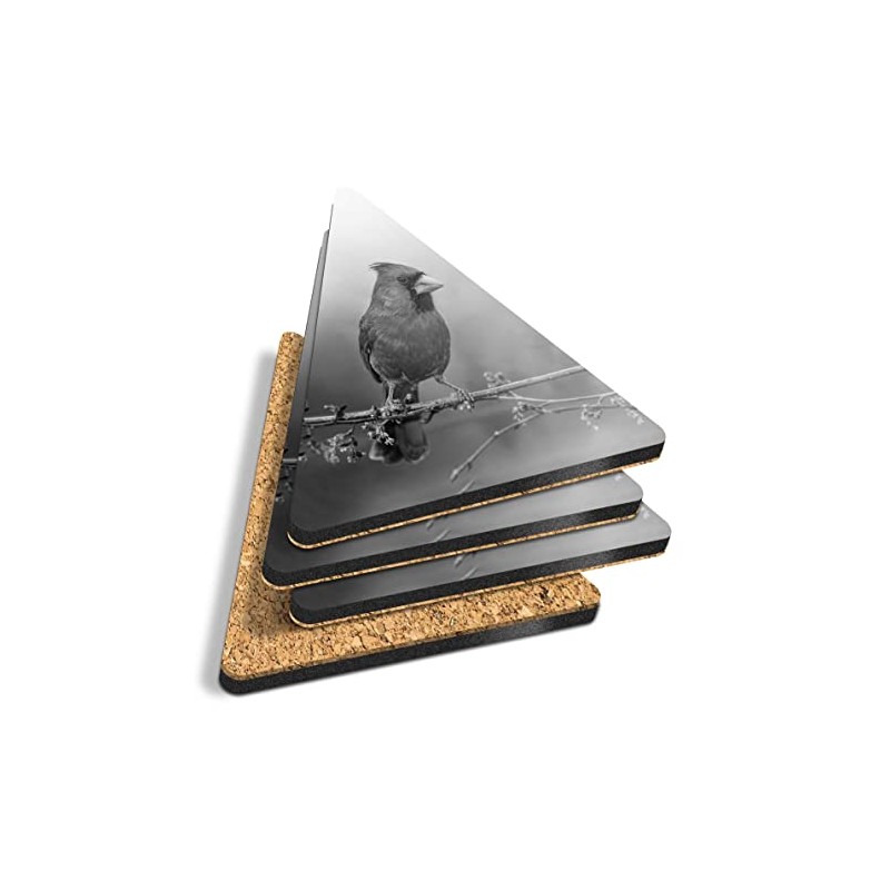 4 x Triangle Coasters - BW - Red Northern Cardinal