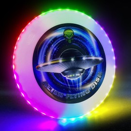 Punieayi LED Light Up Flying Disc- 38 RGB LED Lights, 7+5 Light Modes, Rechargeable, Waterproof Outdoor Games for Adult and Family/Boys/Teens/Kids Beach Camping Essentials Lawn Yard Games