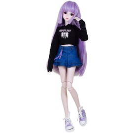 EVA BJD 1/3 SD Doll 24" Ball Jointed BJD Doll Anime Style Fashion Doll Movable Joints Dolls, Purple Hair