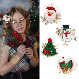 4 Pcs Christmas Hair Clips Cute Santa Snowman Christmas Tree Bow Stars Hairpins Fashion Hair Styling Accessories for Women Girls Christmas Party Decoration