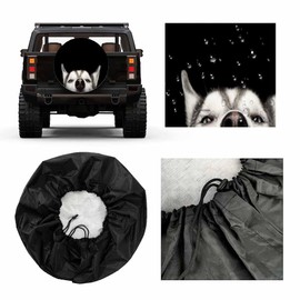 MIYASANG Funny Dog Spare Tire Cover Head of Peeking Siberian Husky Dog with Blue Eyes Weatherproof Universal Wheel Protectors Camper Tire Covers for Trailer Rv Travel(17 inch)